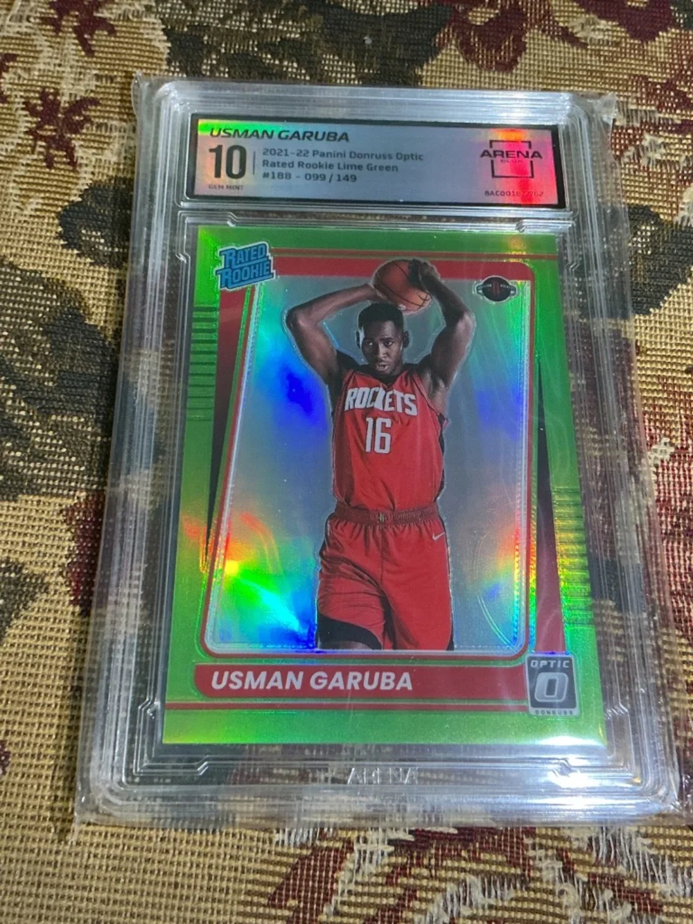 Usman Garuba 2021-22 Donruss Optic Lime Green 188 numbered /149 graded Arena 10